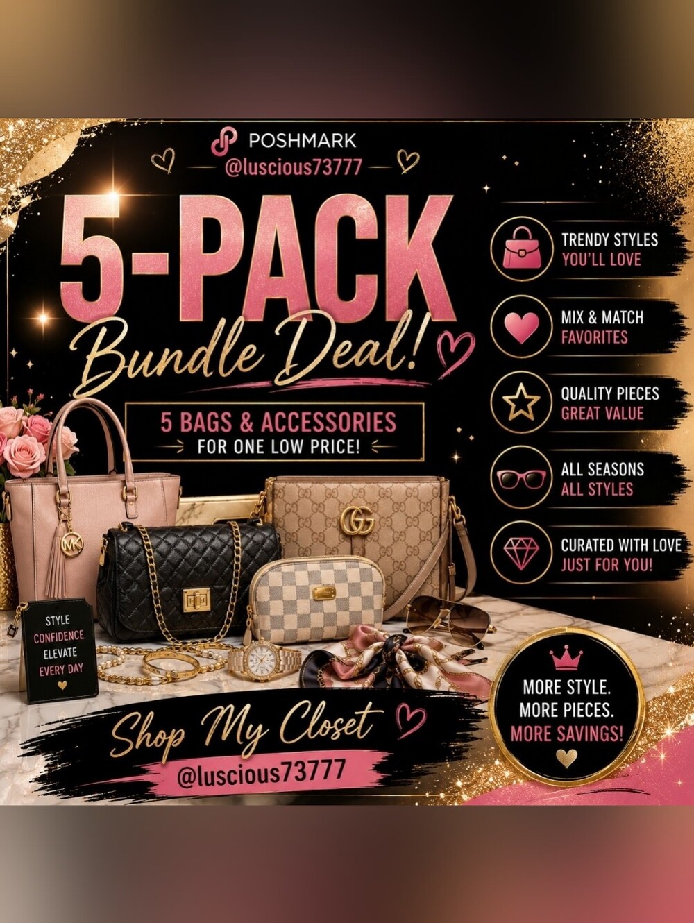 Women's Boutique Handbag & Accessories Mystery Bundle | 5 Pieces